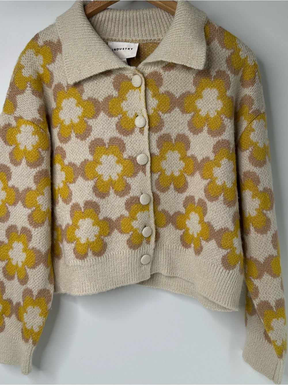 Industry Republic Retro Daisy Floral Cropped Cardigan Sweater M